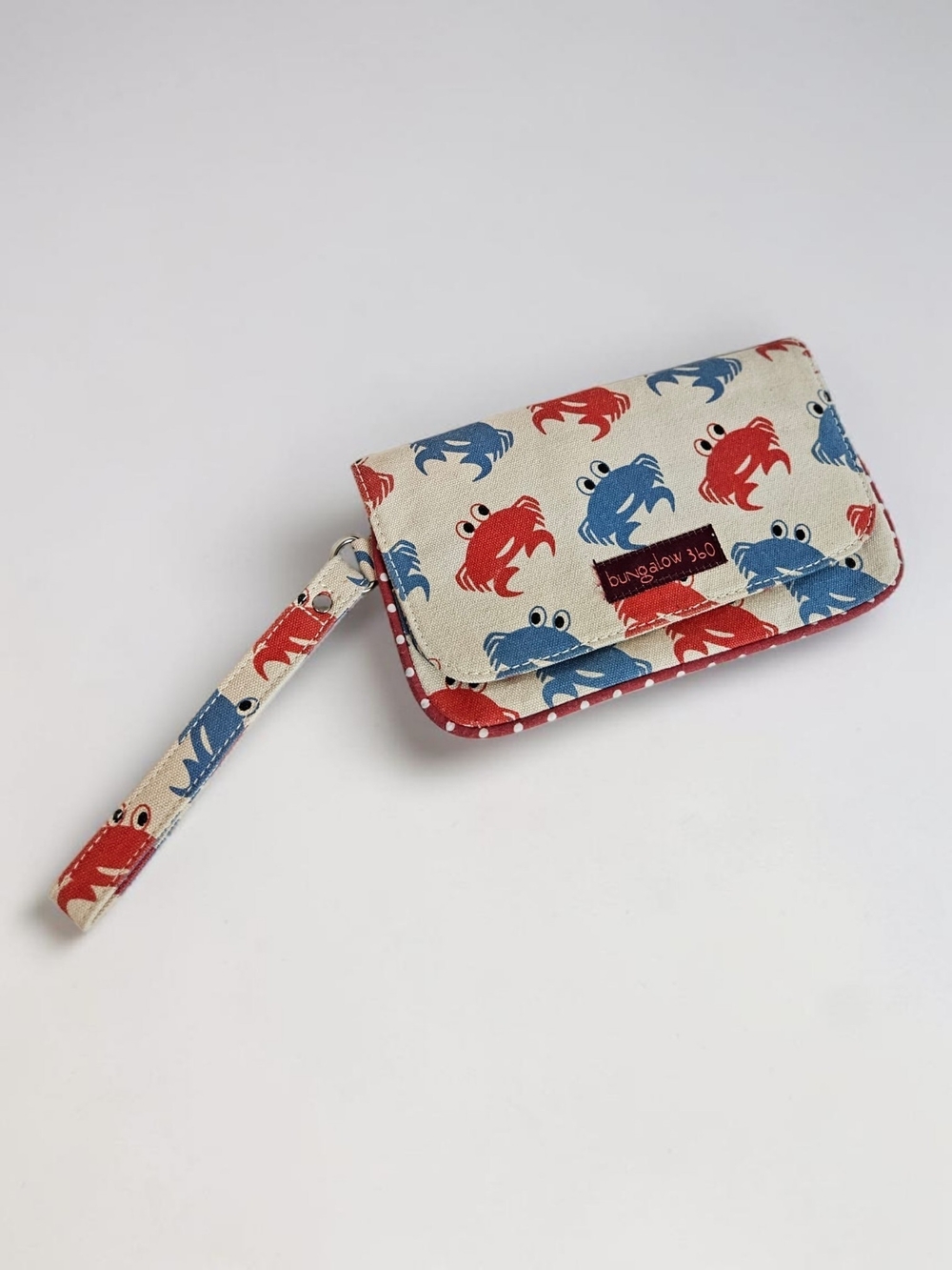 Bungalow 360 Crab Canvas Wristlet Coastal Beach Nautical Vegan Bag Red Blue
